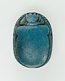 Scarab Inscribed with Hieroglyphs and Symbols, Bright blue glazed steatite