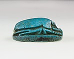 Scarab Inscribed with Hieroglyphs and Symbols, Bright blue glazed steatite