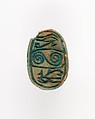 Scarab with Wedjat and Scroll Decoration, Bright blue glazed steatite