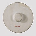 Two Handled Jar and Lid decorated with a Resting Ibix Calf, Limestone, paint