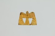 Amulet depicting two baboons flanking a djed pillar with sundisk and atef-crown, Gold sheet