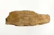 Ostracon with sketch of a crocodile, Limestone, ink
