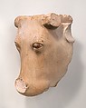 Cow's Head from a frontal representation of a cow emerging from a wall, Limestone, paint traces