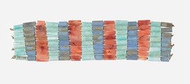 Bracelet of cylindrical beads, Carnelian, feldspar, blue paste