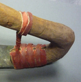 Adze, Wood, bronze or copper alloy, leather