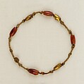 Bracelet with barrel beads, Linen, carnelian, gold