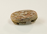 Scarab Base with Incised Lion and Cobra, Green glazed steatite