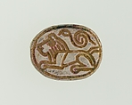 Scarab Base with Incised Lion and Cobra, Green glazed steatite