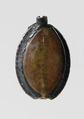 Cowroid bead, Travertine (Egyptian alabaster), silver