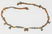 Necklace with fly amulets, Yellow, green and blue faience, gold