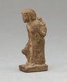 Woman Carrying a Child on Her Back and Leading an Animal, Red faience