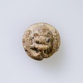 Hippopotamus-Head Design Amulet Inscribed With Four Linked Ibex Heads., Steatite, white glazed