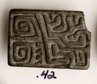 Pyramid-Shaped Stamp Seal Inscribed With A Labyrinth Design, Brown limestone, Indurated