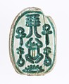 Scarab Inscribed With a Hathor emblem, Blue faience