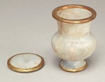 Wide-necked jar and lid naming Thutmose III, Anhydrite, gold