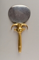 Mirror with Handle in the Form of a Hathor Emblem, Disk: silver; handle: wood (modern) sheathed in gold (ancient)
