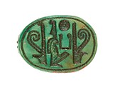 Scarab Inscribed with the Name Maatkare (Hatshepsut) Flanked by Two Red Crowns, Steatite (glazed)