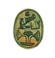 Scarab Inscribed with the Name Maatkare Over a Papyrus Thicket, Steatite (glazed)