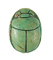 Scarab Inscribed for the Perfect God Maatkare (Hatshepsut), Flanked by Two Red Crowns, Steatite (glazed)