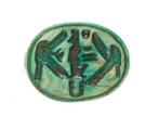 Scarab Inscribed Lord of the Two Lands Maatkare Flanked by Falcons, Steatite (glazed)