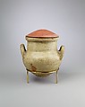 Vessel with strap handles and a lid, Pottery