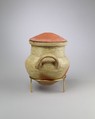 Vessel with strap handles and a lid, Pottery
