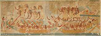 Boats with Mourners and Provisions, Tomb of Neferhotep, Nina de Garis Davies (1881–1965), Tempera on paper