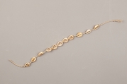 String of cowrie shell beads on fiber, Cowrie shells, fiber