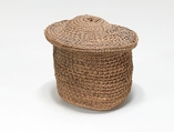 Basket and lid, Palm leaf basketry