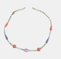 Hepy, String of beads, Amethyst, carnelian, gold, green faience, lapis-lazuli