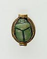 Scarab Inscribed for Queen Ahmose, Gold, glazed steatite