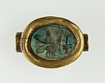 Scarab Set in a Ring Bezel, Gold, glazed steatite