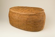 Large Oval Storage Basket, Halfa grass, palm leaf, linen cord