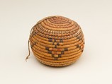 Small Round Lidded Basket, Halfa grass, palm leaf, linen cord