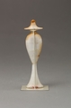 Perfume bottle in the shape of a hes-vase inlaid with the figure of a princess, Travertine (Egyptian alabaster), carnelian, obsidian,gold,  and colored glass inlay