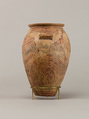 Decorated ware jar illustrating boats, Pottery, paint