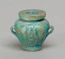 Toilet vase with two handles, inscribed for the Seal Bearer Kemes, Glazed steatite