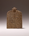 Small Magical Stela with Shed dedicated by Nesamenemopet, son of Djedkhonsuiufankh, Anhydrite
