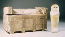Shabti of Bener, Travertine (Egyptian alabaster), paint