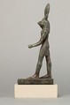 An ancient base asking blessings from Heka for the Scribe of the Library of Atum Pa-kap, son of the Prophet of Atum Pa-iry-kap and the mistress of the House Hr-ib-Wadjet; statue modern above the ankles, Bronze, precious metal inlay