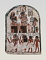 Stela of the Sculptor Qen worshipping Amenhotep I and Ahmose-Nefertari, Limestone, paint