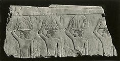 Relief Fragment depicting offering bearers from the mastaba of Idut, daughter of King Unis (?), Limestone, pigment