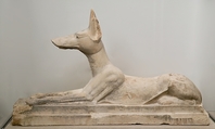Recumbent Anubis, Limestone, originally painted black