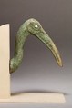 Ibis head, Cupreous metal, wood, stone