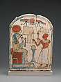 Stela with man offering to Re-Harakhty, unfinished, Wood, gesso, paint