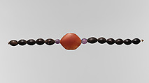 String of beads, barrel and one acacia, Amethyst, carnelian, hematite