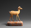 Gazelle, Ivory (elephant), wood, blue-pigment inlay