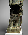 Statue of lion-headed Wadjet inscribed for Minirdis, son of Panehsy and of Aarwt(?) whose parents are Horwedja and Nitocris, Leaded bronze
