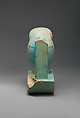 Figure of baboon on a basket and with a pillar (<em>shebet</em> offering), Faience, pale blue glaze