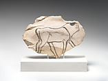 Ostracon with drawing of a bull, Limestone, ink
